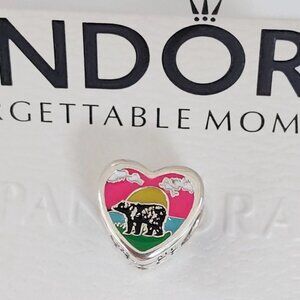 Pandora New Bern Bear Silver Heart Charm Bead with box